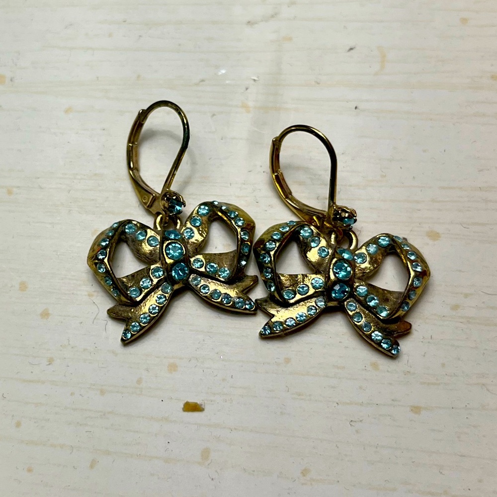 Betsey Johnson Blue & Gold Bow Earrings